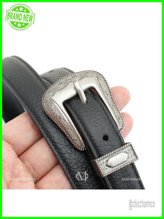 Genuine Cowhide Leather Belt with Oxidized Buckle 3/4 Inch